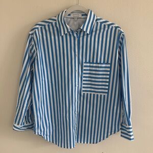 AYR “The Deep End” Blue and White Vertical Stripe Button-Down Shirt